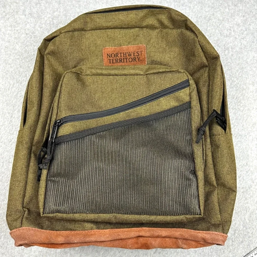 Vtg Northwest Territory Olive Green Canvas Backpack Suede Bottom Gorpcore